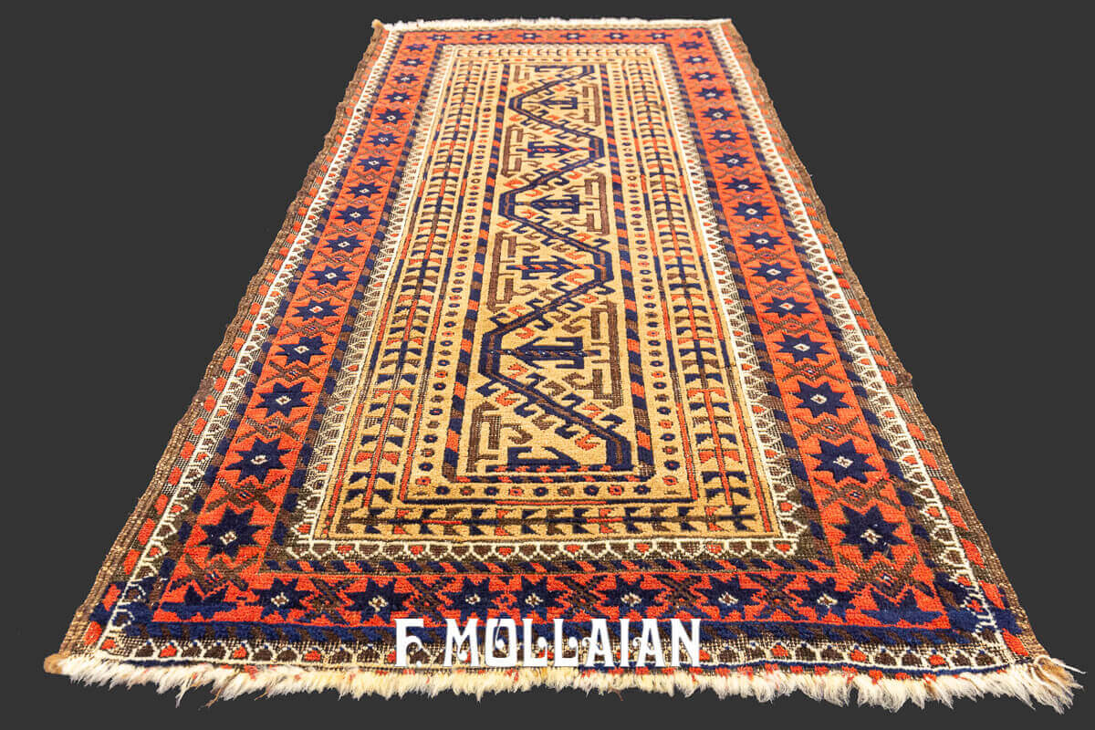 Camel-Hair Field Antique Baluch Hand-knotted Rug n°:427617